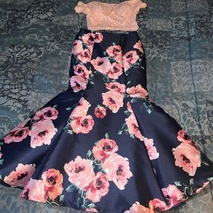 2 piece floral mermaid Prom dress formal gown